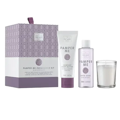 Подарунковий набір Scottish Fine Soaps Pamper Me Indulgence Kit: Піна для ванни, 100 мл + Масло для тіла, 75 мл + Ароматична свічка (120089)