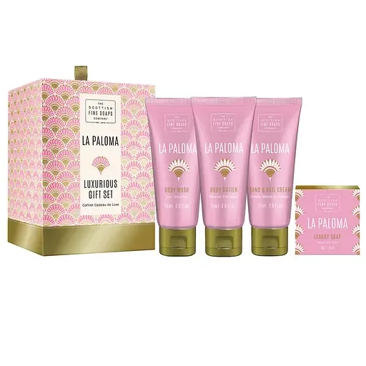 Подарунковий набір Scottish Fine Soaps La Paloma Luxurious Gift Set: Крем для душу, 75 мл + Крем для рук, 75 мл + Масло для тіла, 75 мл + Тверде мило, 40 г
