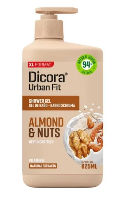 Гель для душу Dicora Urban Fit Живильний з вітаміном В Мигдаль та горіхи 825 мл