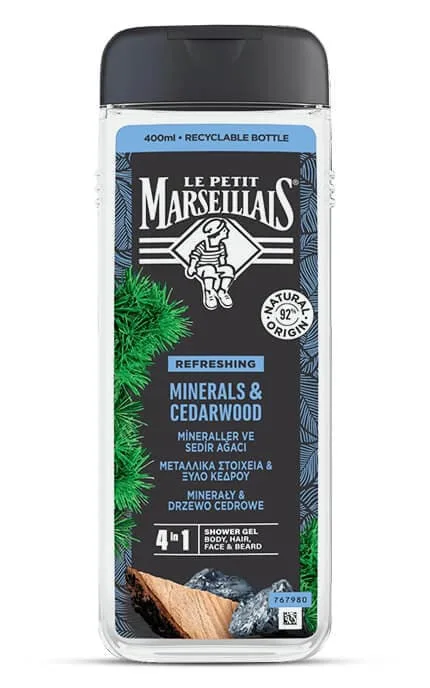 Гель-шампунь для чоловіків Le Petit Marseillais 4в1 Кедр та Мінерали 400 мл