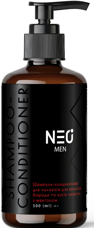 Шампунь-кондиціонер для чоловіків NEO MEN для волосся, бороди та вусів «Свіжість з ментолом», 500 мл