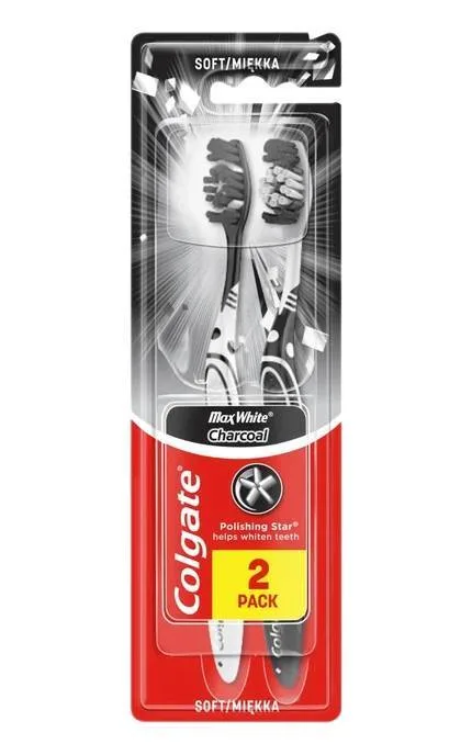Зубна щітка Colgate Max White Charcoal чорна відбілювальна м'яка 2 шт
