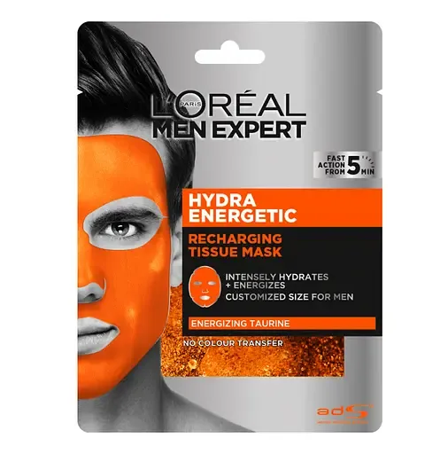 Тканинна маска L'Oreal Paris Men Expert Hydra Energetic, для чоловіків, 30 г