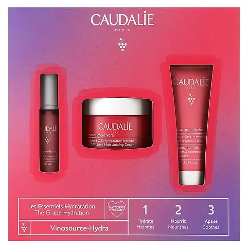 Набір Caudalie Vinosource-Hydra Crème S.O.S: Інтенсивний зволожуючий крем Vinosource S.O.S, 50 мл + Маска для обличчя та очей Vinosource S.O.S, інтенсивне зволоження, 15 мл + Зволожуюча сироватка Vinosource S.O.S, 10 мл (2807-2)