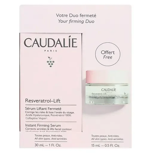 Набір Caudalie Resveratrol Lift Duo: Сироватка Resveratrol Lift Зміцнення, 30 мл + Крем Resveratrol Lift Кашемір, пробник, 15 мл (2818-1)