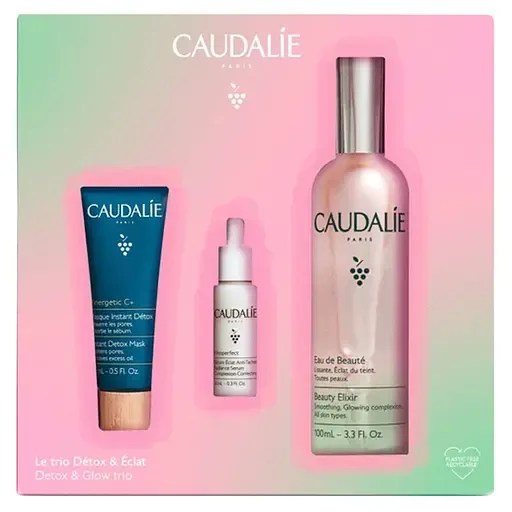 Набір Caudalie (Кодалі) Beauty Elixir (Еліксир-вода для краси обличчя 100 мл+Детокс-маска 15 мл+Сироватка Vinoperfect для корекції кольору обличчя 10 мл)