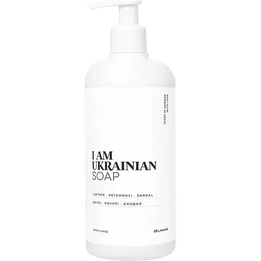 Рідке мило DeLaMark I am Ukrainian з ароматом шкіра + пачуля + сандал 500 мл