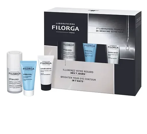 Набір Filorga: Крем для контуру очей Filorga Optim-Eyes Eye Contour, 15 мл + крем Filorga Hydra-Hyal, 15 мл + Скраб для обличчя Filorga Scrub&Detox, 15 мл