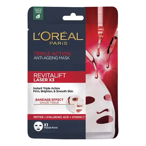 Тканинна маска для обличчя L'Oreal Paris Skin Expert Ревіталіфт Лазер Ікс 3 антивікова 28 г (AA491700)