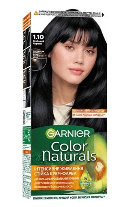 Крем-фарба для волосся Garnier Color Naturals Інтенсивне живлення, тон 1.10 Глибокий чорний, 112 мл 1 шт