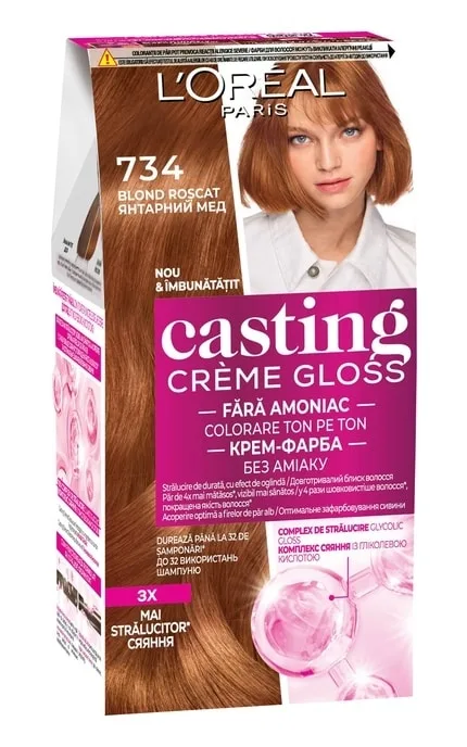 Крем-фарба для волосся без аміаку L'Oreal Paris Casting Creme Gloss 734 - Бурштиновий 120 мл