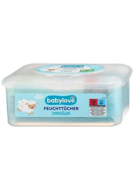 Вологі серветки Sensitive у боксі з екстрактом мигдалю BabyLove (403445492)