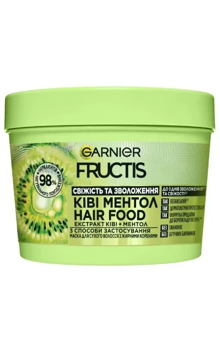 Маска Garnier Fructis Hair Food Ківі-Ментол для зволоження для сухого волосся з жирними коренями 400 мл​