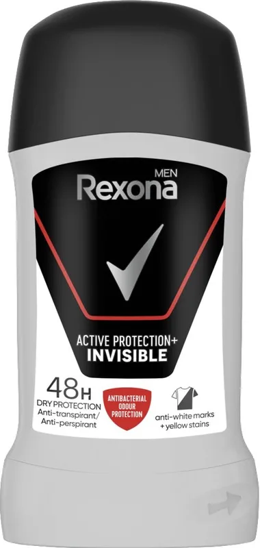 Дезодорант стік Rexona невидимий на чорному та білому антибактеріальний 50 мл
