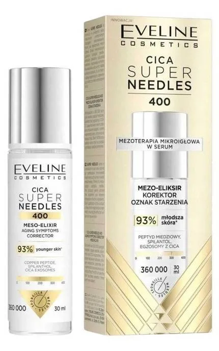 Мезо-еліксир коректор ознак старіння шкіри обличчя Eveline Cosmetics Cica Super Needles 400, 30 мл