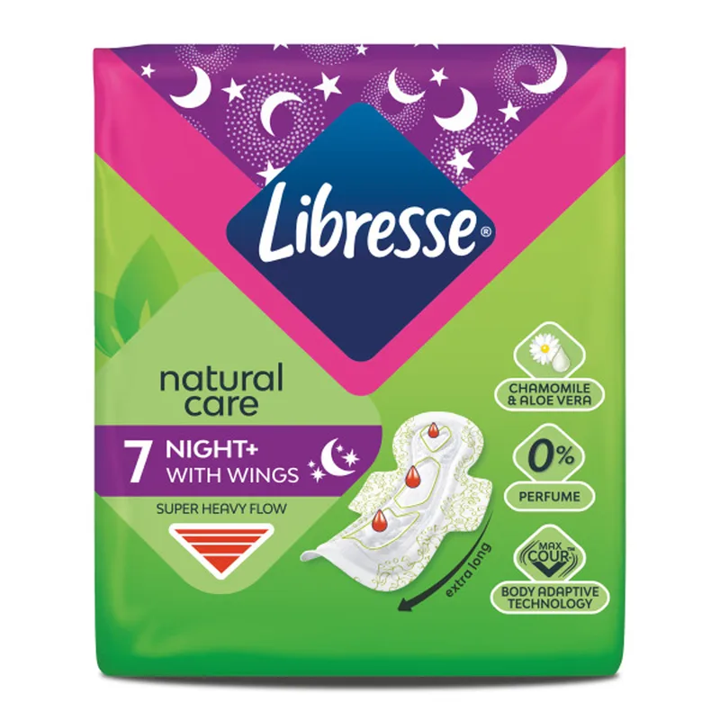 Прокладки гігієнічні жіночі LIBRESSE (Лібрес) Natural Care Maxi Goodnight (Нейчерал кеа максі гуднайт) 7 шт
