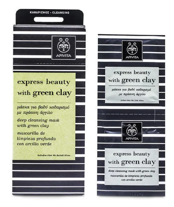 Маска Apivita (Апівіта) Express Beauty для глибокого очищення із зеленою глиною 2х8 мл