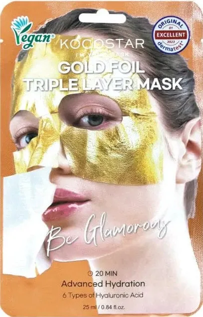 Маска тканинна для обличчя Kocostar Gold Foil Triple Layer тришарова із золотою фольгою 25 мл