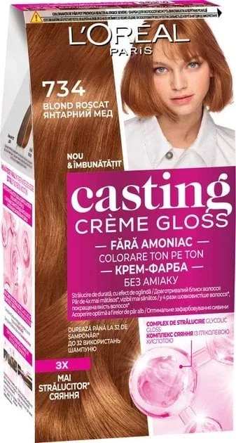 Крем-фарба для волосся без аміаку L'Oreal Paris Casting Creme Gloss відтінок 734 Янтарний мед120 мл