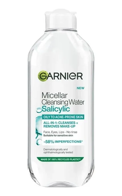 Міцелярна вода Garnier Skin Naturals з Саліциловою кислотою для зняття макіяжу та очищення жирної та схильної до недосконалостей шкіри обличчя 400 мл