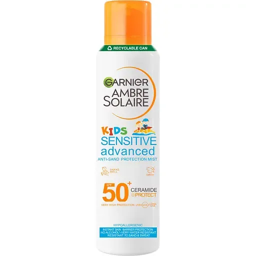 Сонцезахисний спрей-міст з керамідами для дітей Garnier Ambre Solaire Kids Sensitive Кідс дуже високий ступінь захисту SPF50+ 150 мл