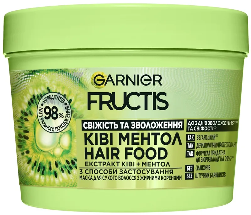 Маска Garnier Fructis Hair Food Ківі-Ментол для зволоження для сухого волосся з жирними коренями 400 мл​ (3600542659611)