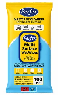 Вологі серветки для прибирання Perfex Multi Surface Wet Wipes Carbonate + White Vinegar, оцет + сода 100 шт