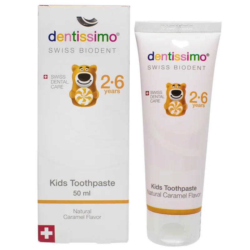 Зубна паста DENTISSIMO (Дентиссімо) дитяча Kids With Caramel Aroma для дітей з 2-6 років зі смаком карамелі 50 мл