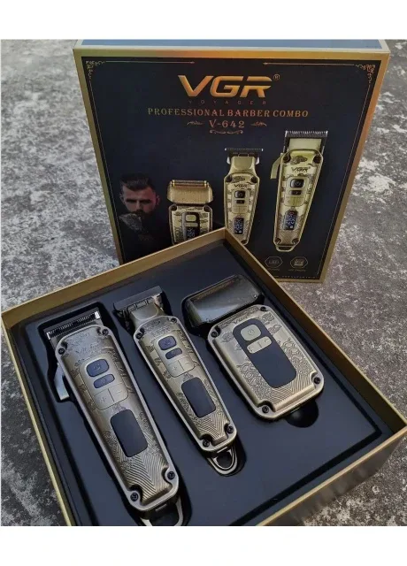 Тример для вусів та бороди Комплект 3 в 1 XPRO V-642 акумуляторна машинка для стрижки,триммер та шейвер VGR (372744730)