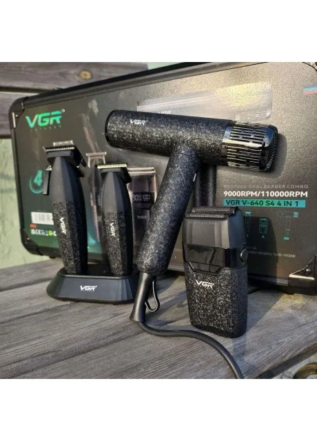 Професійний барбер-набір V-640 S4 4в1 (Машинка, Тример, Шейвер, Фен) у кейсі VGR (386157810)