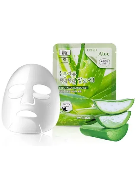 Зволожуюча маска для обличчя з екстрактом алое Fresh Aloe Mask Sheet 1 шт (8809689370075) 3W Clinic (376779381)