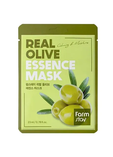 Зволожуюча тканинна маска для обличчя з екстрактом оливи Real Olive Essence Mask 23 мл (8809715720133) FarmStay (349755042)