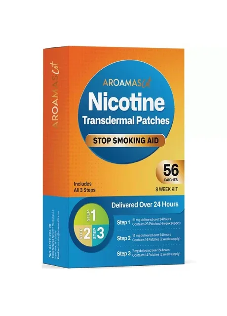 Нікотинові пластирі Nicotine Patches 1-2-3 рівні (56 пластирів на 8 тижнів) Aroamas (387647234)