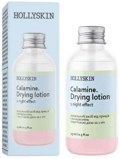 Локальний засіб від прищів і почервонінь Hollyskin Calamin Drying Lotion з миттєвою дією за 1 ніч 15 мл