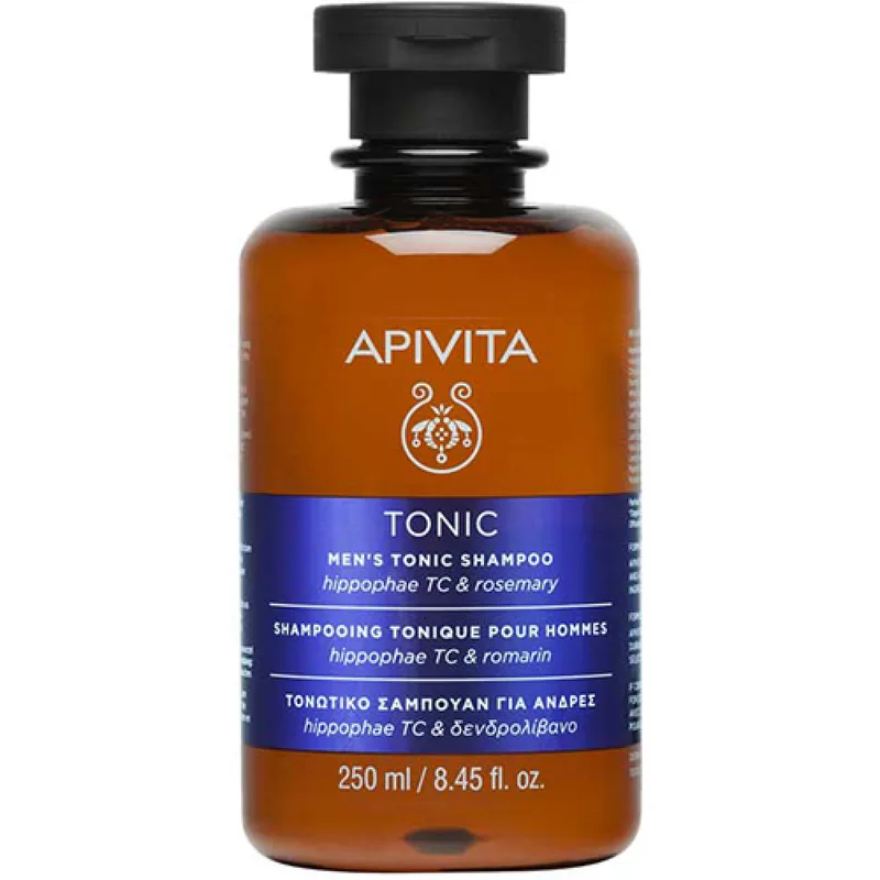 Чоловічий тонізуючий шампунь Apivita з комплексом Hippophae TC і розмарином