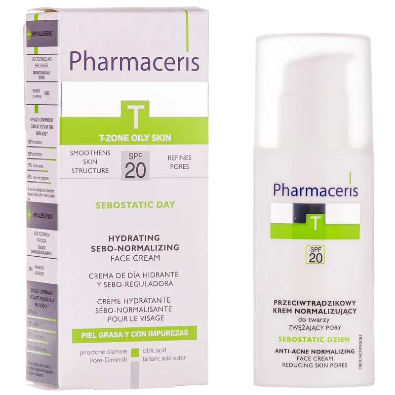 Нормалізуючий матуючий крем проти акне Pharmaceris T Sebostatic SPF 20 Вугрова шкіра, 50 мл (E1422)