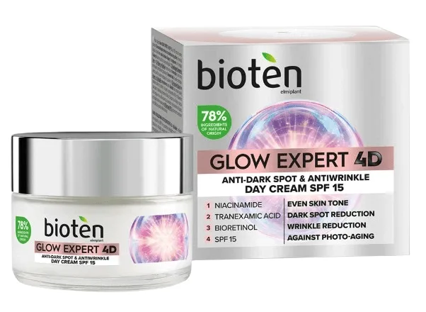 Крем для обличчя Bioten проти пігментних плям та зморшок glow expert 4D денної SPF15, 50 мл