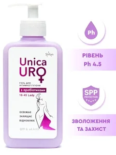 Гель для інтимної гігієни UNICA URO Lady для жінок 18-45 років pH 4,5 з пробіотиками з дозатором 250 мл 000034