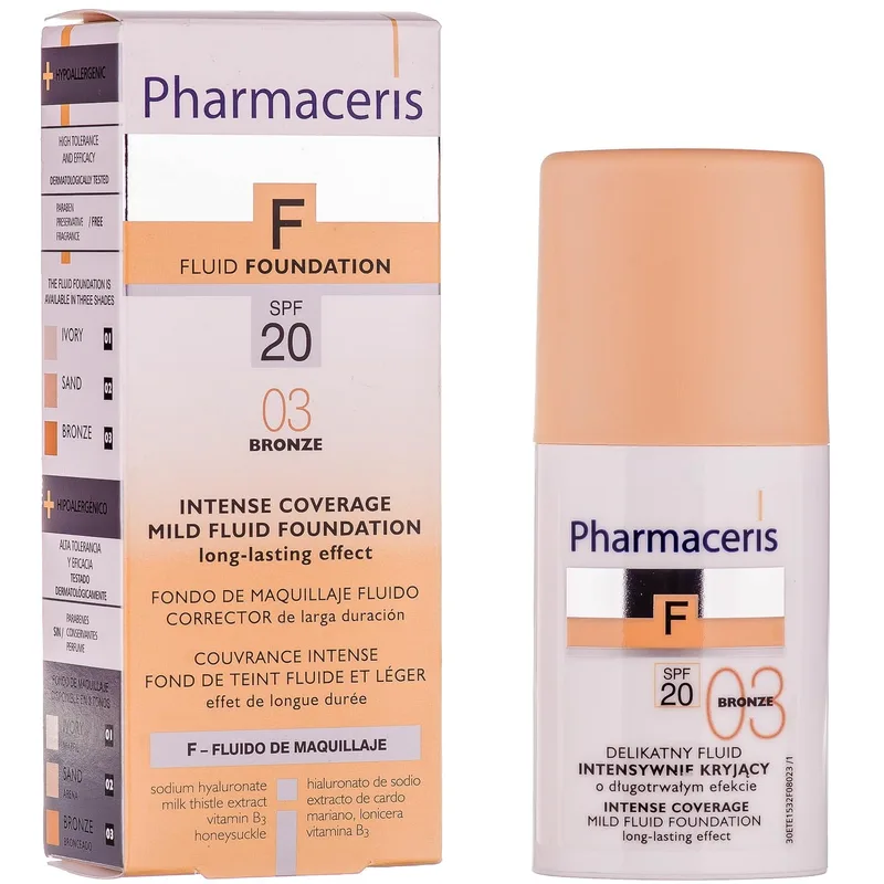 Флюїд для обличчя PHARMACERIS (Фармацеріс) F стійкий делікатний з інтенсивно маскуючими властивостями SPF 20 тон бронза 30 мл