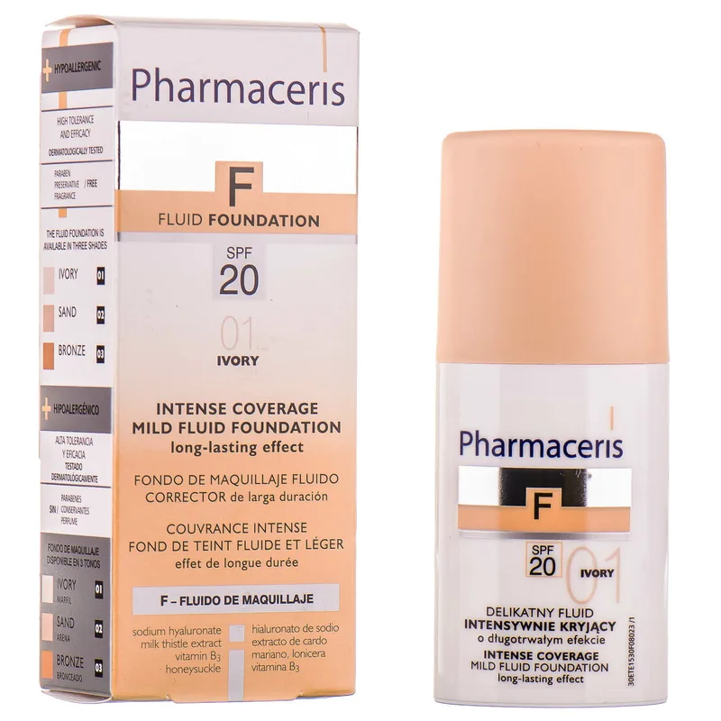 Флюїд для обличчя PHARMACERIS (Фармацеріс) F стійкий делікатний з інтенсивно маскуючими властивостями SPF 20 тон слонова кістка 30 мл