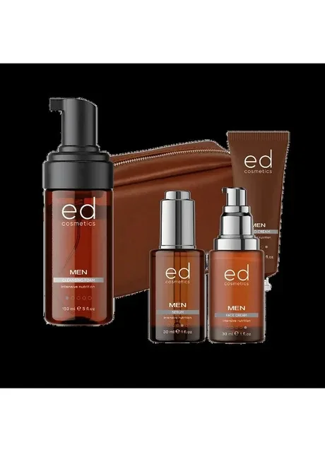 Чоловічий набір з косметичкою MEN LEATHER COSMETIC BAG BROWN ED Cosmetics (385333373)