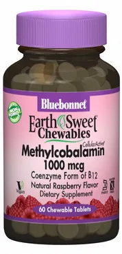 Метілкобаламін (В12) 1 000 мкг - Смак малини Bluebonnet Nutrition Earth Sweet Chewables Methylcobalamin (B12) 1000 mcg