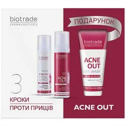 Набір "Три кроки проти прищів" Biotrade Acne Out 3 in 1 (lotion/60ml + crm/60ml + gel/50ml)