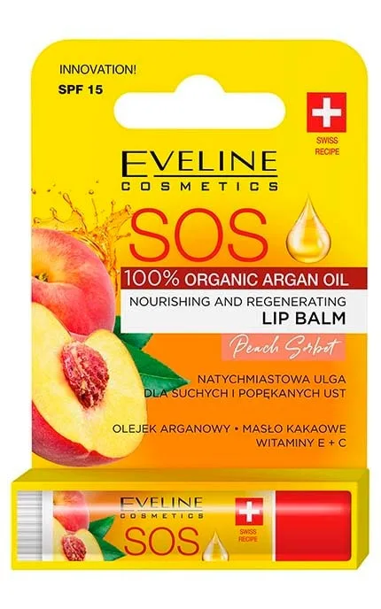 Поживно-відновлювальний бальзам для губ Eveline SOS 100% Organic Argan Oil Peach Sorbet