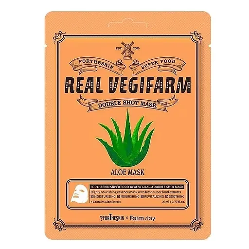 Тканинна маска для обличчя Fortheskin Super Food Real Vegifarm Double Shot Mask Aloe, 23 мл