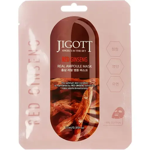Тканинна маска для обличчя Jigott Red Ginseng Real Ampoule Mask з червоним женьшенем 27 мл
