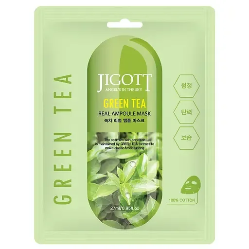 Тканинна маска для обличчя Jigott Green Tea Real Ampoule Mask Зелений чай, 27 мл