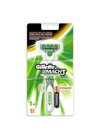 Раритетна бритва чоловіча Mach3 Sensitive Power 1 станок 1 картридж 1 батарейка Gillette (278773570)