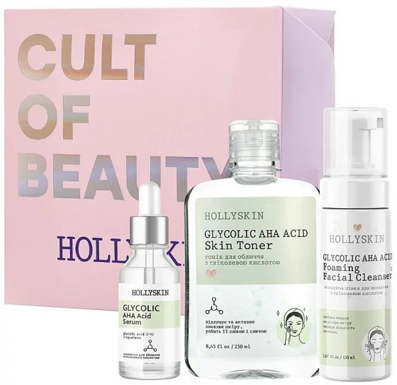 Hollyskin Glycolic AHA Acid Basic Care - Набір для обличчя з гліколевою кислотою