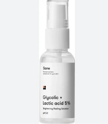 Пілінг для обличчя Sane для вирівнювання тону Glicolic+Lactic acid, 30мл
